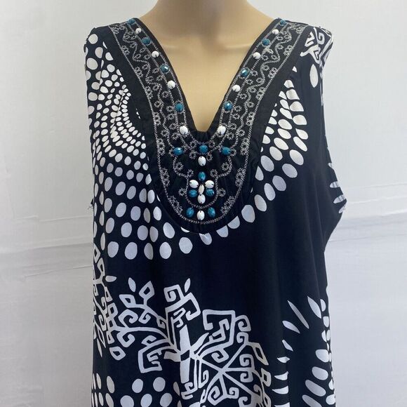 TATIANA B Women’s‎ Size L Black White Embroidered Beaded Sleeveless Retro Dress - Picture 1 of 13